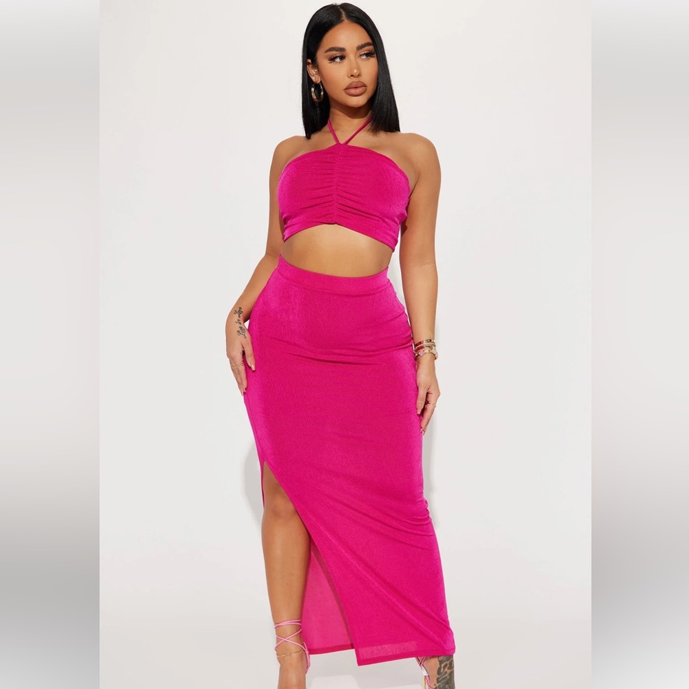 Hot pink two piece co ord set fashion nova